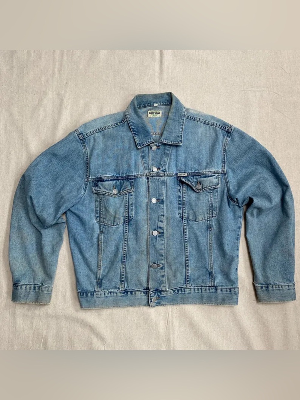 Vintage Guess Jeans 90’s Light Blue Faded Denim Trucker Jacket, M, Made in USA